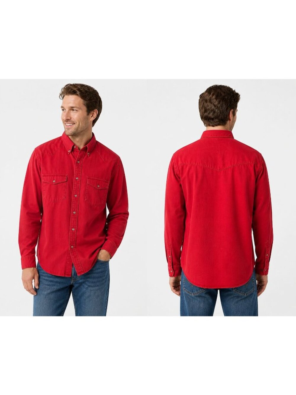 Levis Vintage Size XL Red Long-Sleeve Denim Button-Up Western Shirt Pockets